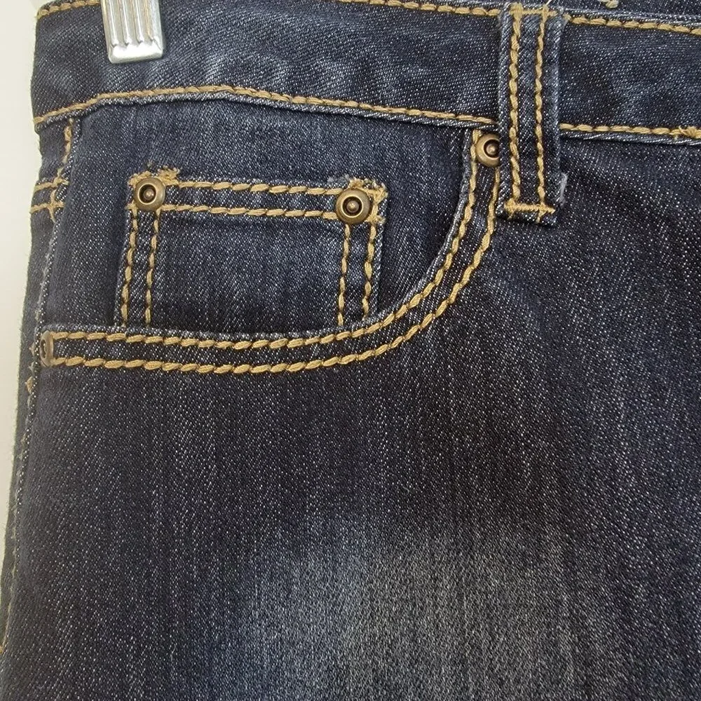 Earl Jean‎ Denim Skirt Blue Dark Wash Stretch Pockets Womens Size 8 EUC